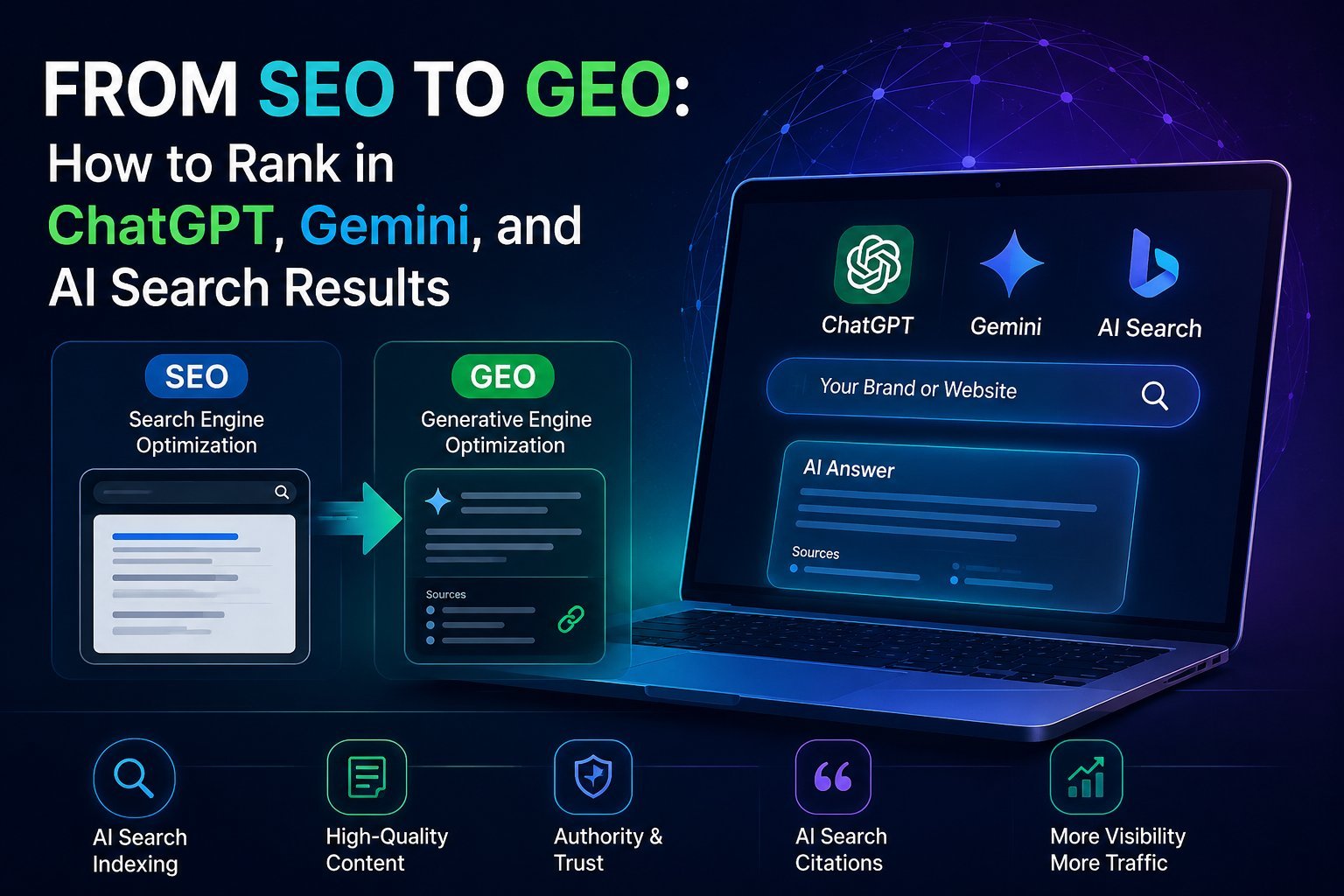 Read more about the article From SEO to GEO: How to Rank in ChatGPT, Gemini, and AI Search Results